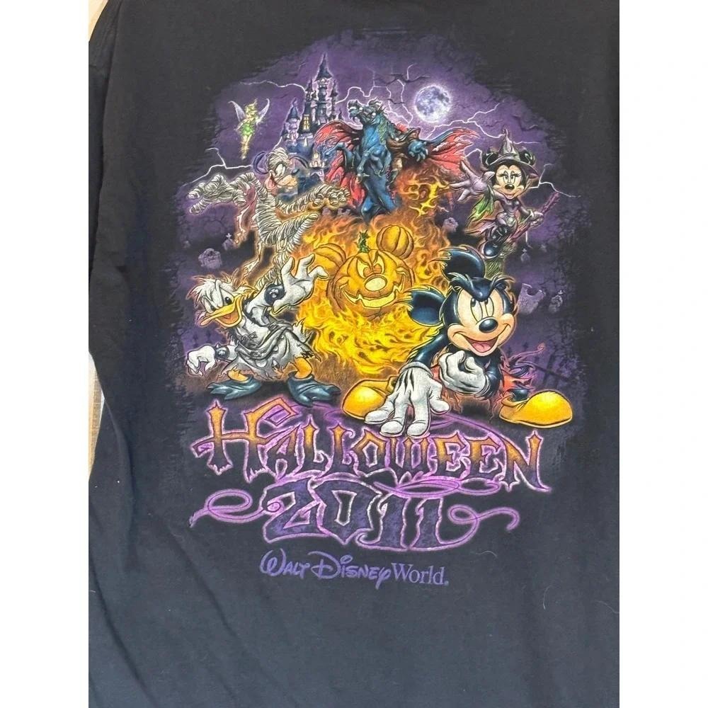 Vintage Disney Parks Adult Shirt 2011 Halloween Flamin' Pumpkin Mickey & Pals L